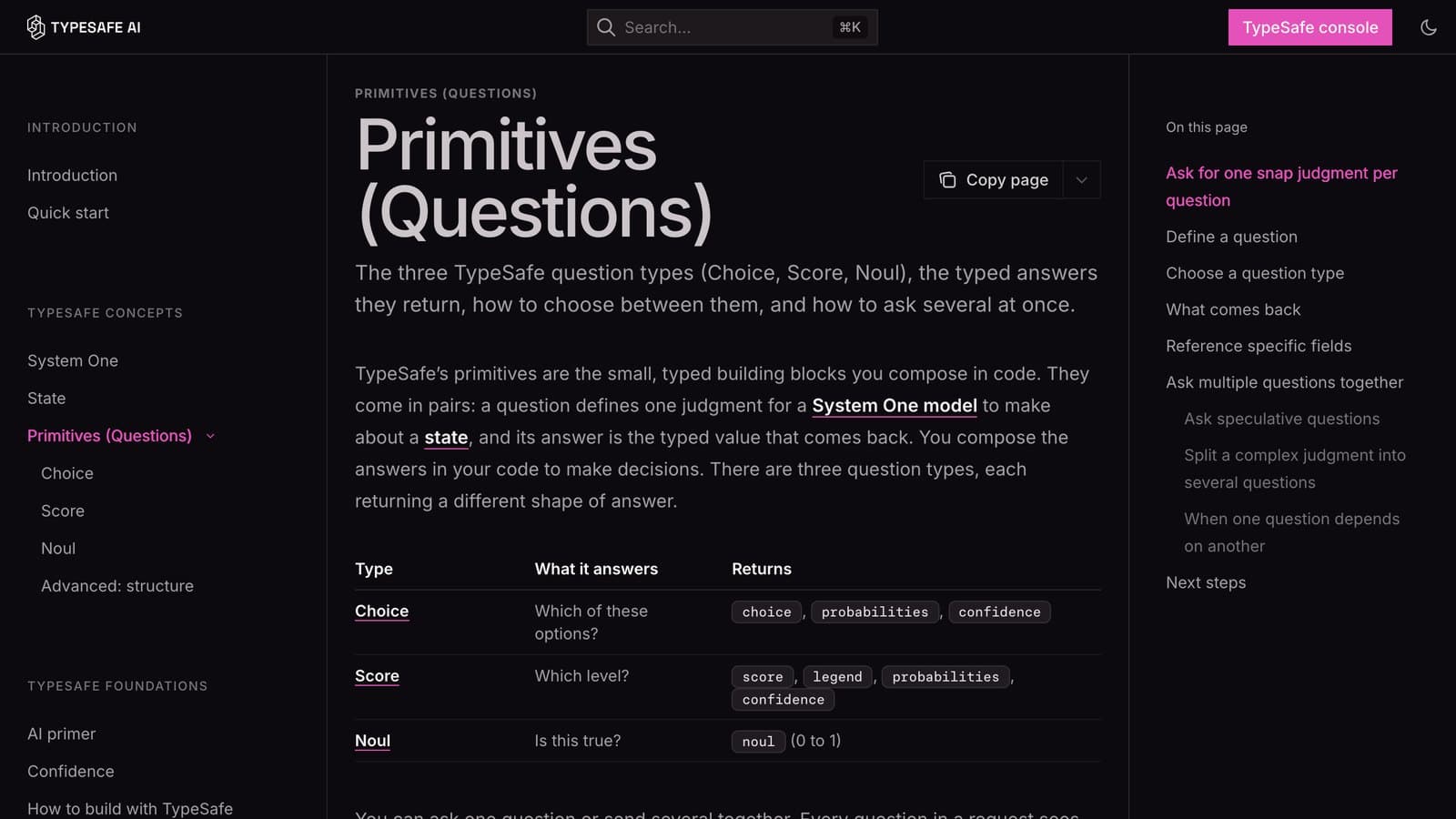 官方文档的 Primitives 页:三种问题类型和各自返回什么